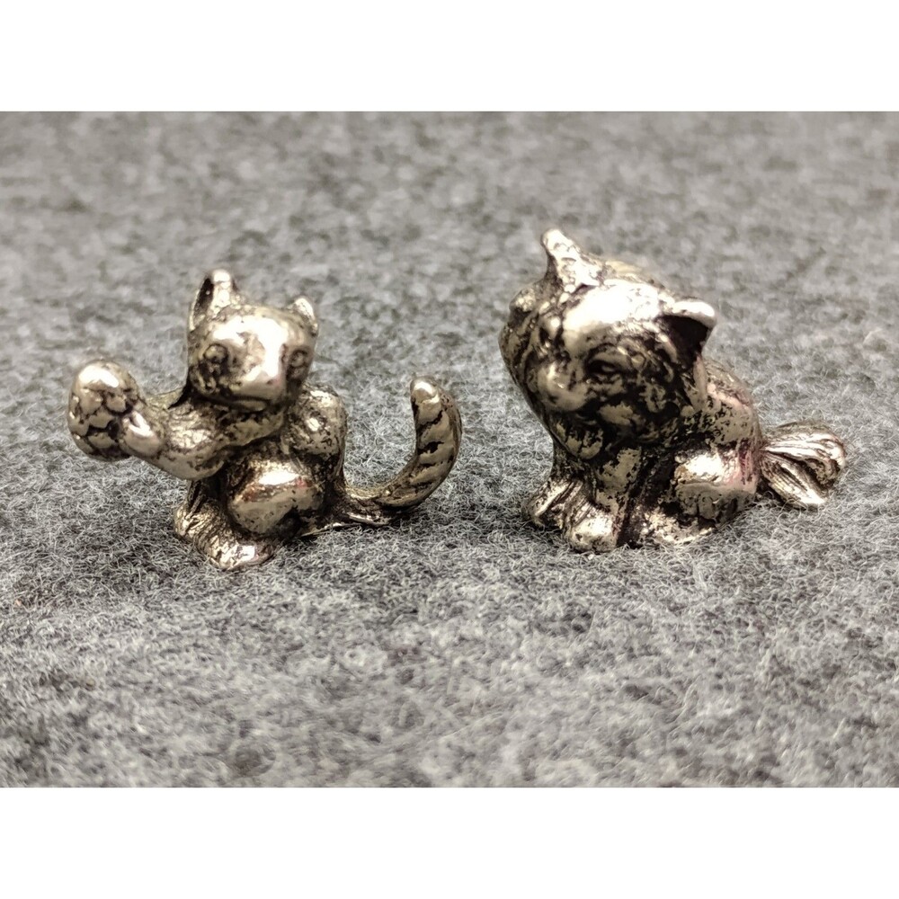 VINTAGE PEWTER MINIATURE TINY FIGURINE LOT Squirrel & Kitty Cat DOLL HOUSE PET
